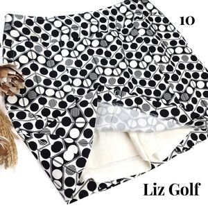New Liz Golf Tennis Black Cream Dotted Pocketed Skorts Sz 10